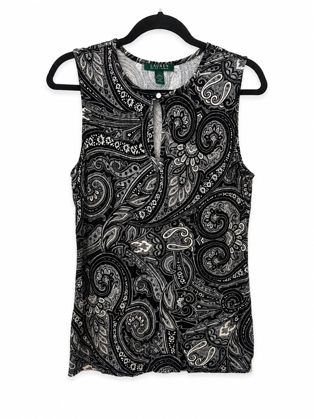 Ralph Lauren Black & White Paisley Keyhole Tank